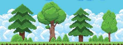 4 arbres en pixel art