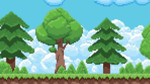 4 arbres en pixel art