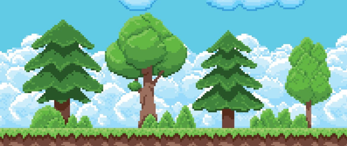 4 arbres en pixel art
