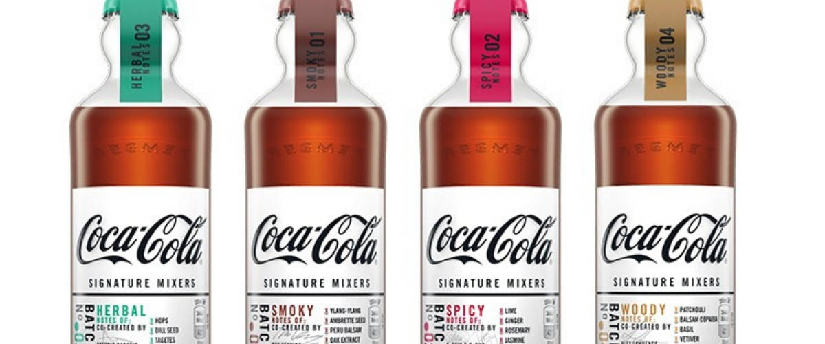 Coca-Cola lance 4 dérivés de sa recette mythique pour nos cocktails Packshot des quatre nouvelles recettes Coca-Cola Signature Mixers