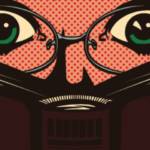 Gros plan d'une femme dessinée façon BD en train de lire un livre.