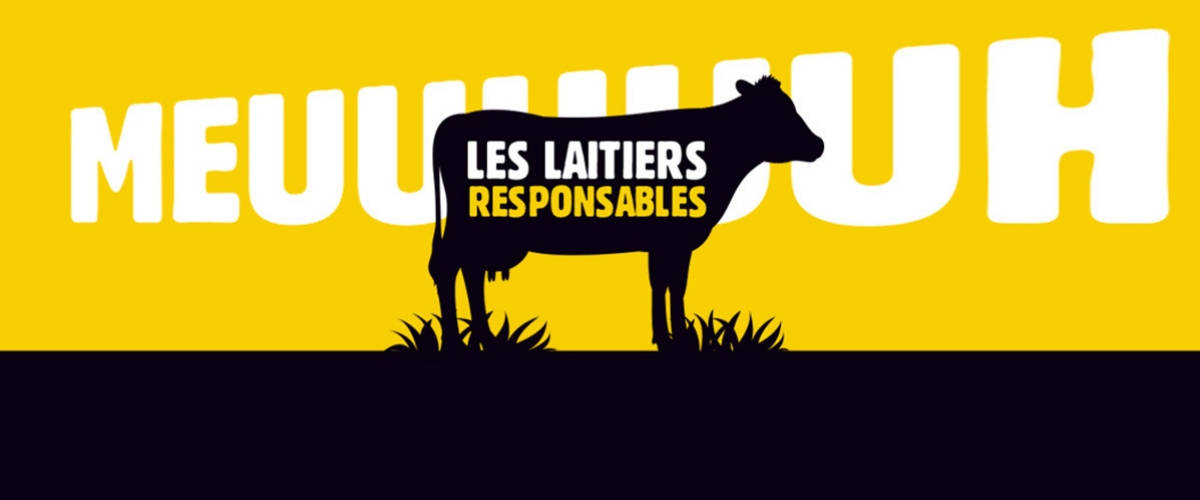 Case Study Candia Le dessin d'une vache noire sur un fond jaune
