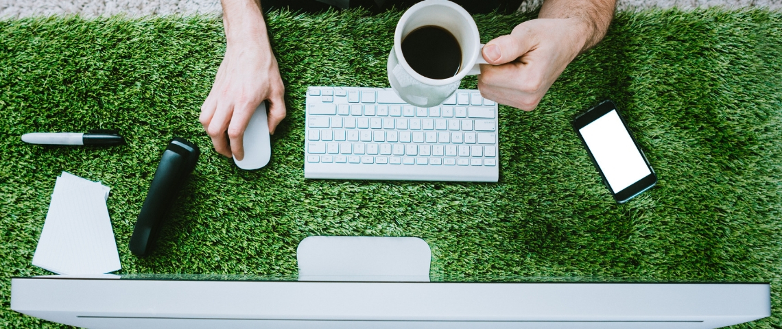 Rendre le numérique vert peut rapporter de l'argent un clavier et une souris d'ordinateur posé dans l'herbe