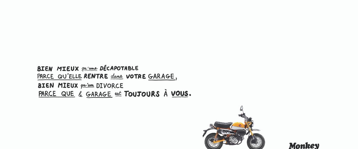 Le Monkey revient dans une nouvelle campagne Honda Moto, signée DDB Paris Moto Monkey par Honda Moto