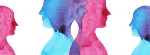 Dans 20 ans, l’humain soignera son aura et s’habillera en bactéries Deux formes humaines, bleu et rouge