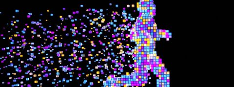 L'homme devient-il de plus en plus pressé ? une sihouette d'homme en train de courir réalisé en pixels de couleur