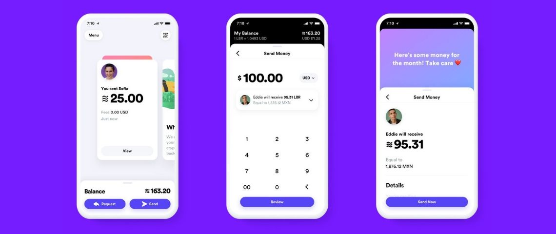 Facebook dévoile sa crypto-monnaie Libra Captures d'écrans de l'interface Facebook Libra