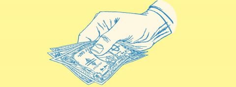 Le revenu inconditionnel, utopie ou outil d’émancipation ? Des billets sur fond jaune tenus par une main