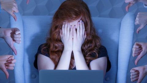 une jeune fille enpleur devant un écran d'ordinateur