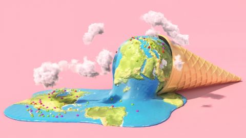 Une glace dont la boule est une Terre en train de fondre