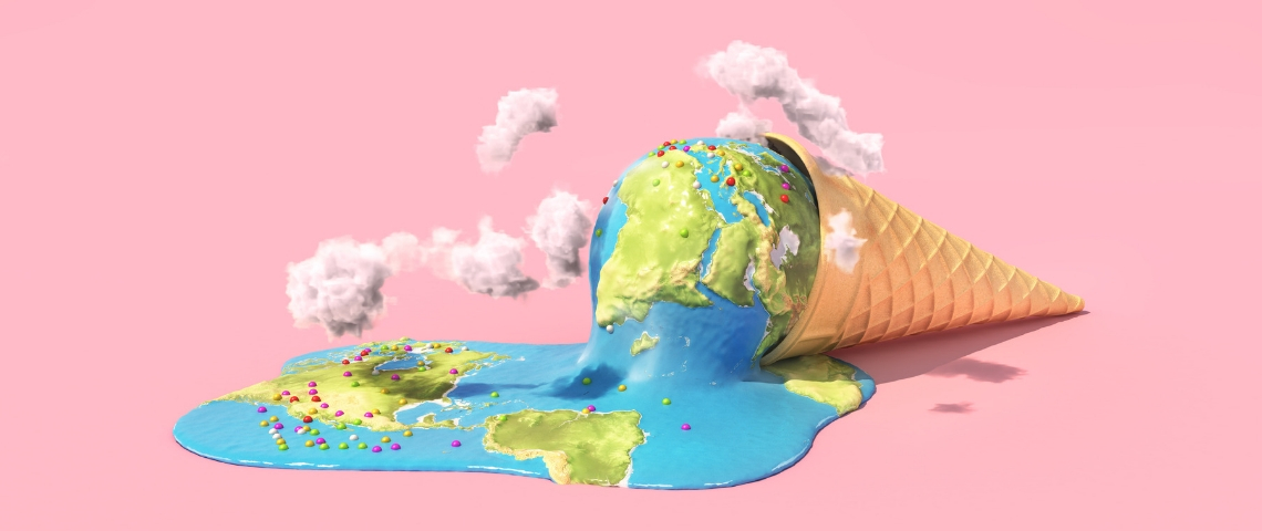 Les dirigeants d'entreprise ne peuvent pas agir sur le climat Une glace dont la boule est une Terre en train de fondre