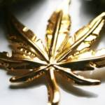 Une feuille de cannabis en or