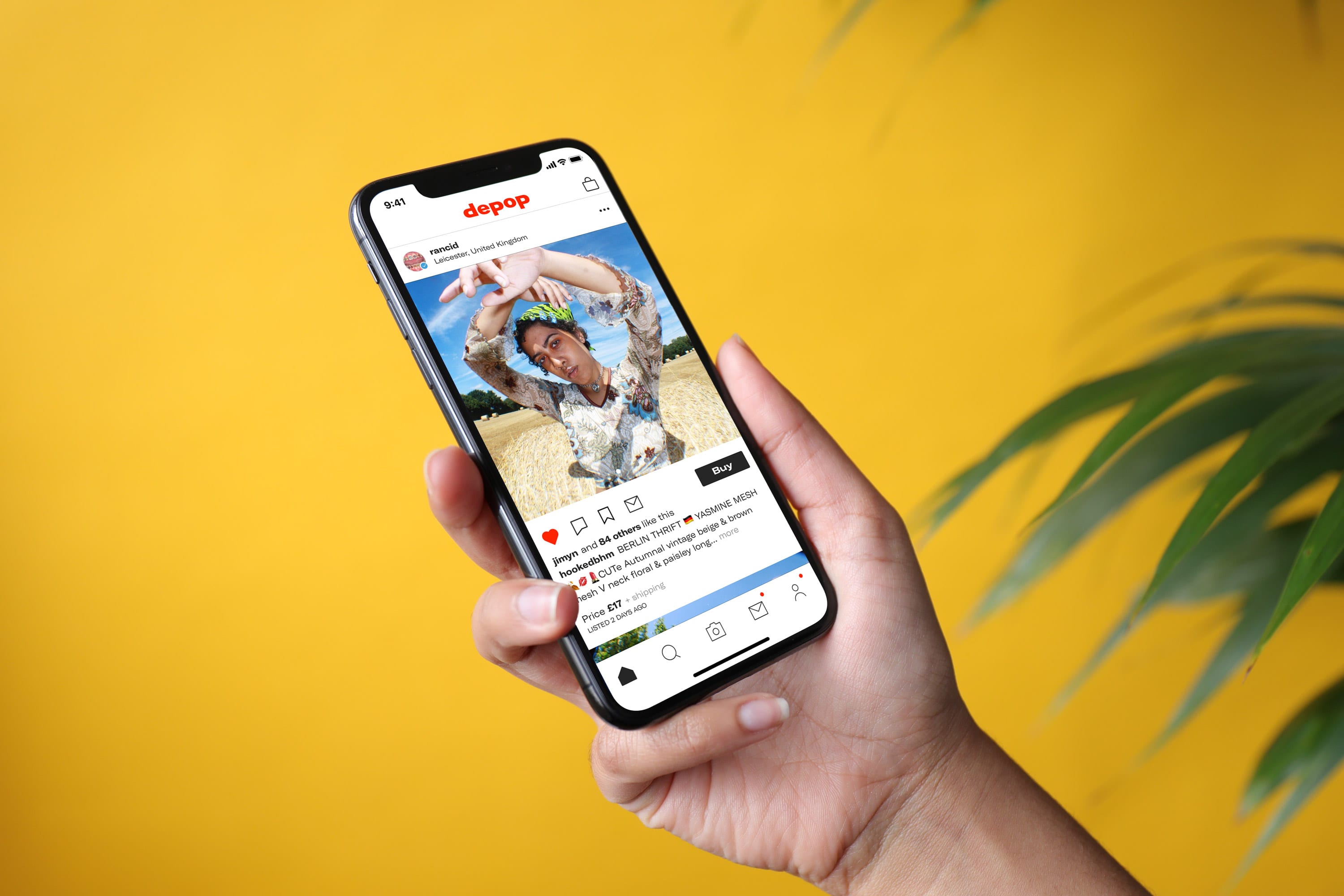 Un iphone sur l'interface Depop