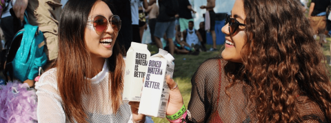 Qui sont ces millennials qui ne boivent pas d'alcool ? Deux jeunes femmes qui boivent de l'eau à un festival