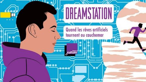 un jeune homme dessiné de profil sur fond bleu