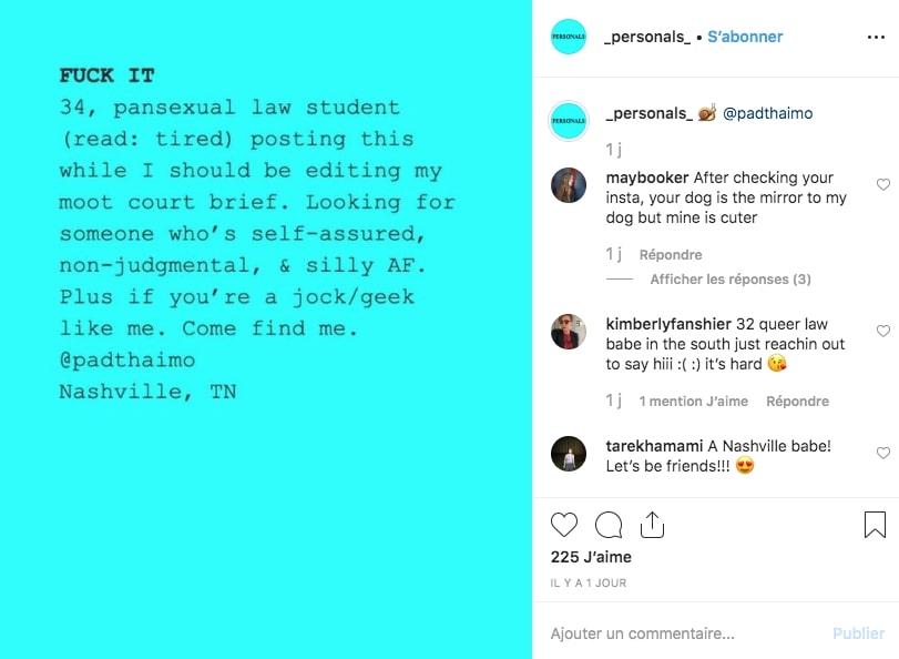 Une petite annonce amoureuse sur Instagram