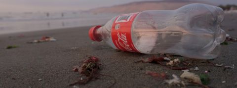 Qui sont les entreprises les plus polluantes ? Une bouteille en plastique de Coca-Cola vide sur la plage