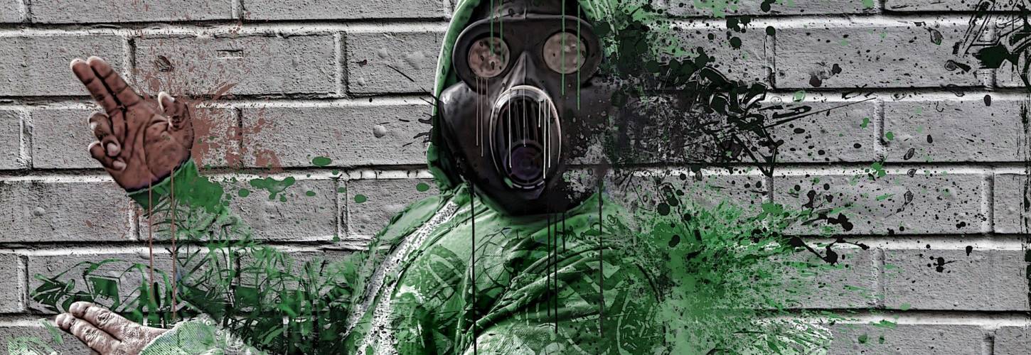 Loi anti-gaspillage : le WWF France lance la campagne #ToutADejaEteDit pour appeler le gouvernement et les députés à agir contre la pollution plastique graffiti d'un homme se désagrégent et portant un masque à gat