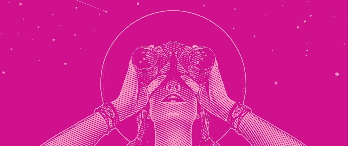1/3 de la génération Z choisit son partenaire en fonction de son signe astrologique Dessin d'une femme qui regarde les étoiles à travers des jumelles
