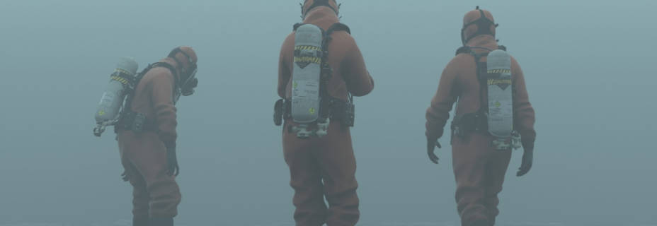 trois hommes en combinaison anti-virale