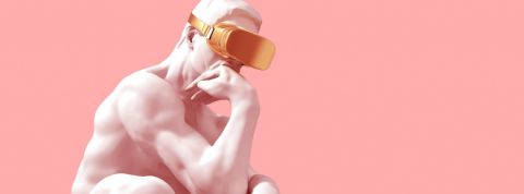 Quels défis pour les entreprises en 2020 ? Une statue classique portant un masque de réalité virtuelle
