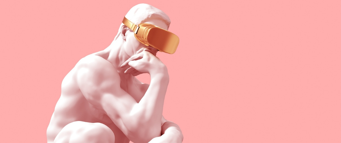 Quels défis pour les entreprises en 2020 ? Une statue classique portant un masque de réalité virtuelle