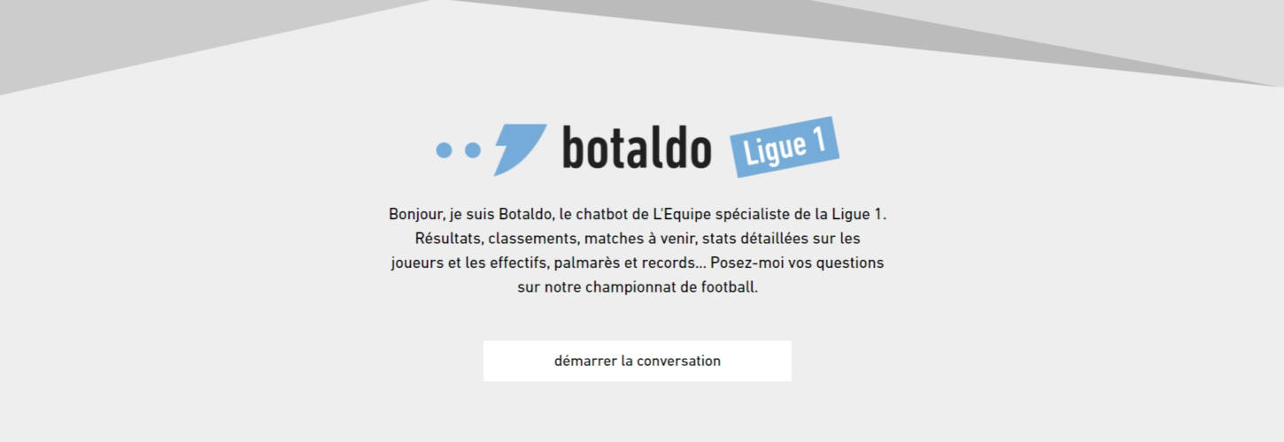 L’Equipe et Dydu lancent un chatbot expert de la Ligue 1 de football Capture d'écran de Botaldo un chatbot epxert de la ligue 1