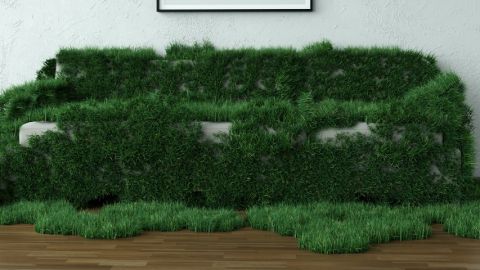 un canapé avec de l'herbe dessus