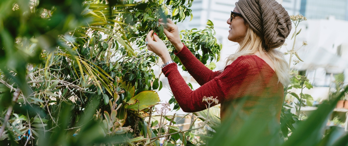 Quelles sont les tendances dans le secteur du bâtiment ? Une jeune femme en train de pratiquer l'agriculture urbaine