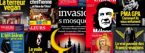 Valeurs Actuelles, cible des géants endormis un mashup de Une du magazine