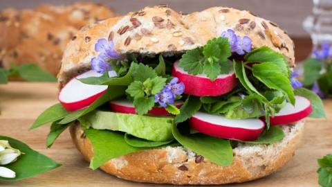 Un burger avec des fleurs dedans