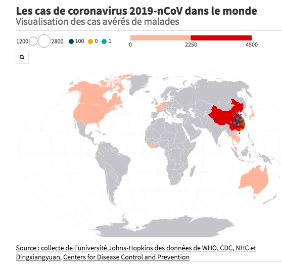 Carte de Franceinfo sur les zones touchées par le Coronavirus