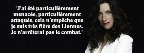 christelle delarue les lionnes podcast harcelement femme sur fond noir