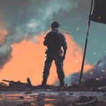 un soldat vu de dos sur un champ de bataille
