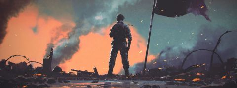 Bellingcat, le média qui lutte contre les crime de guerre un soldat vu de dos sur un champ de bataille