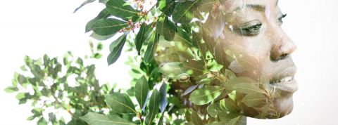 Quels sont les métiers qui recrutent en freelance en matière de développement durable ? Une femme noire dont le visage est mélangé à des plantes