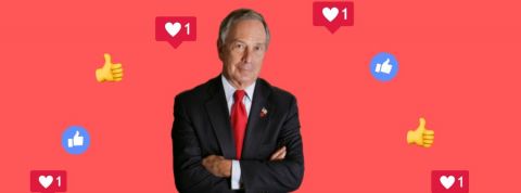 Michael Bloomberg fait des mèmes Michael Bloomberg sur un fond rouge