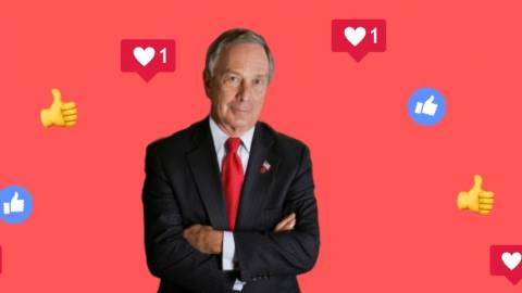 Michael Bloomberg sur un fond rouge