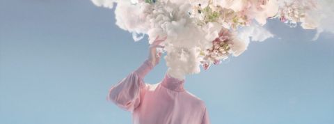 Quelles sont les limites de la compensation carbone ? Une femme dont la tête est remplacée par un nuage et des fleurs