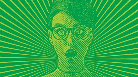 Dessin d'une femme choquée sur un fond vert