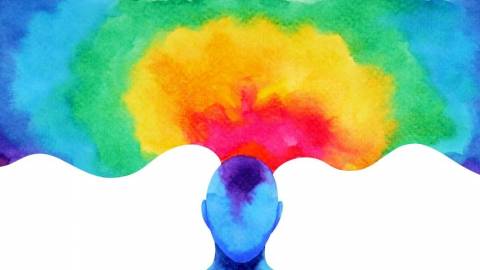 Dessin d'une tête multicolore