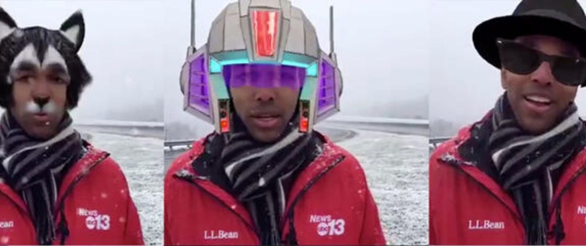 Un journaliste de télévision de Caroline du Nord a malencontreusement activé les filtres facebook live et donne lieu à une séance hilarante Captrue d'écran du journaliste avec différents filtres