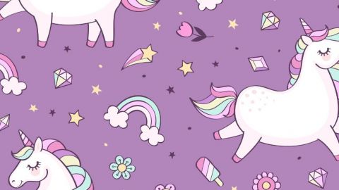 Une licorne blanche sur fond violet