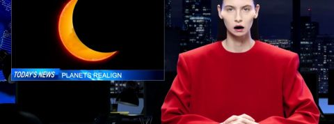 Écologie, critique des médias… c’est quoi le deal avec la dernière pub Balenciaga ? une présentatrice TV bizarre habillée en rouge