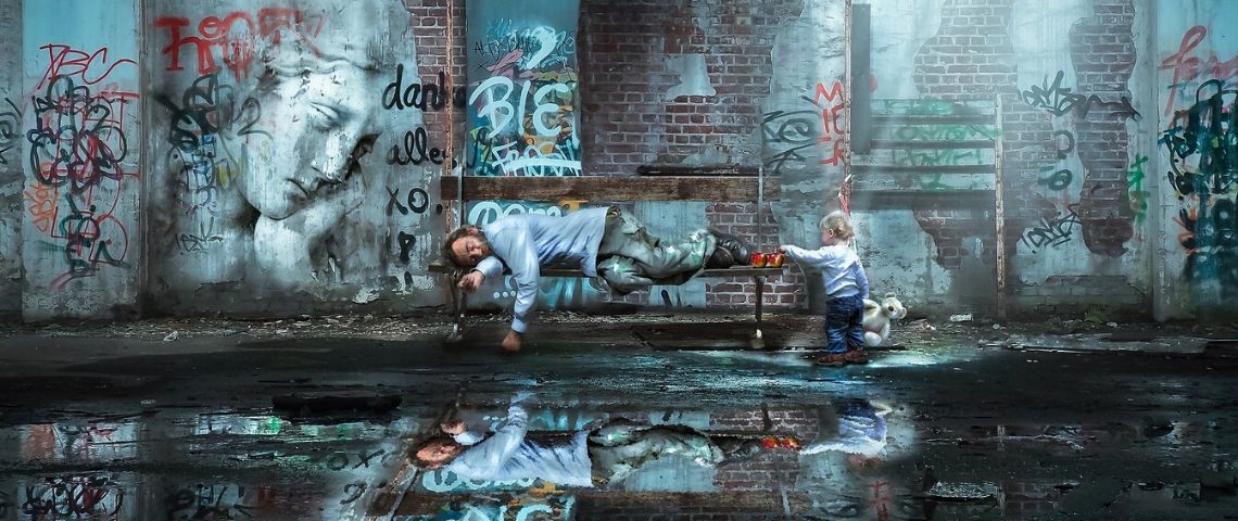 Le Réseau Caritas France lance le 4 février 2020 la première édition du Prix Caritas Photo Sociale pour lutter contre la pauvreté, la précarité et l'exclusion Homme dormant sur un banc