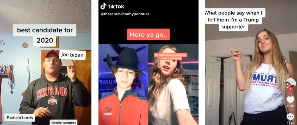 Les jeunes débattent de politique sur TikTok des captures d'écrans de vidéo virale TikTok avec des arguments pour voter pour un candidat