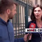 une femme interrogée par un journaliste