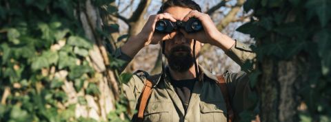 Comment la résistance s'organise face aux fake news ? Un homme dans la jungle avec des jumelles