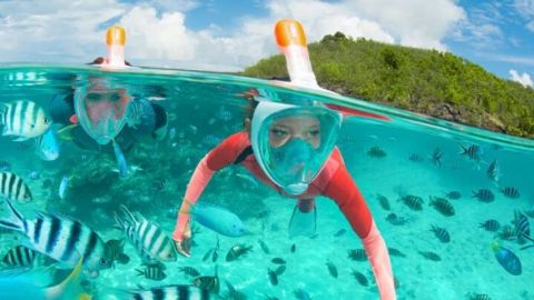 Des enfants en train de faire du snorkeling avec les masques Easybreath de Decathlon
