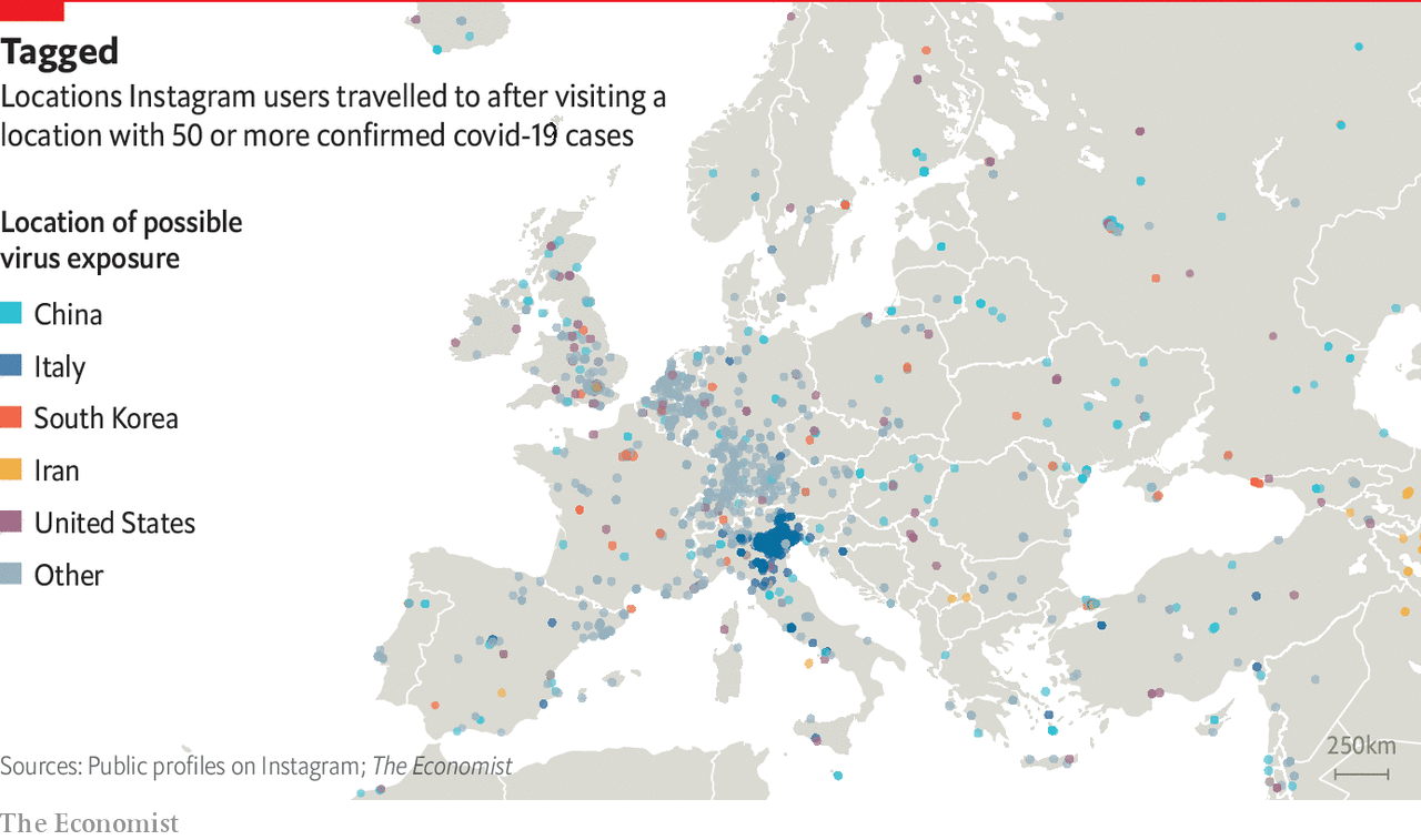 La carte de l'évolution du coronavirus en fonction d'Instagram